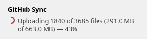 The sync progress window