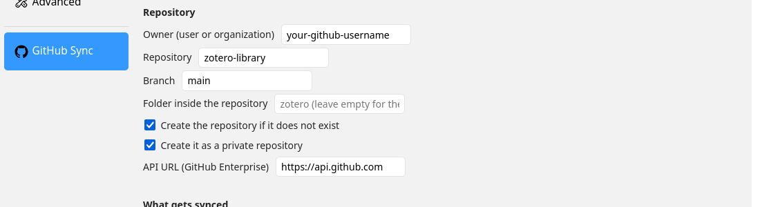 Owner, repository, branch and folder settings